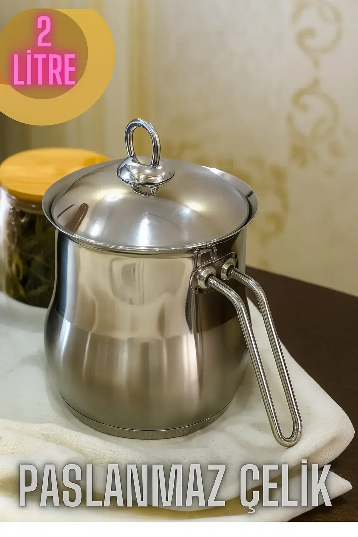 Paslanmaz Çelik 2 Litre Sütlük Sosluk 2 Parça Kapaklı