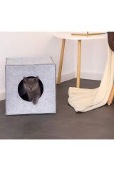 Keçe Kedi Yuvası Organizer Düzenleyici Katlanabilir Gri