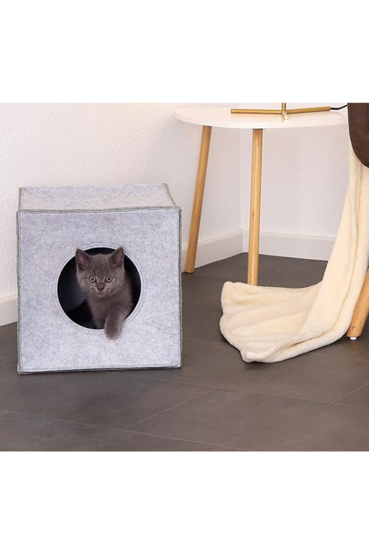 Keçe Kedi Yuvası Organizer Düzenleyici Katlanabilir Gri