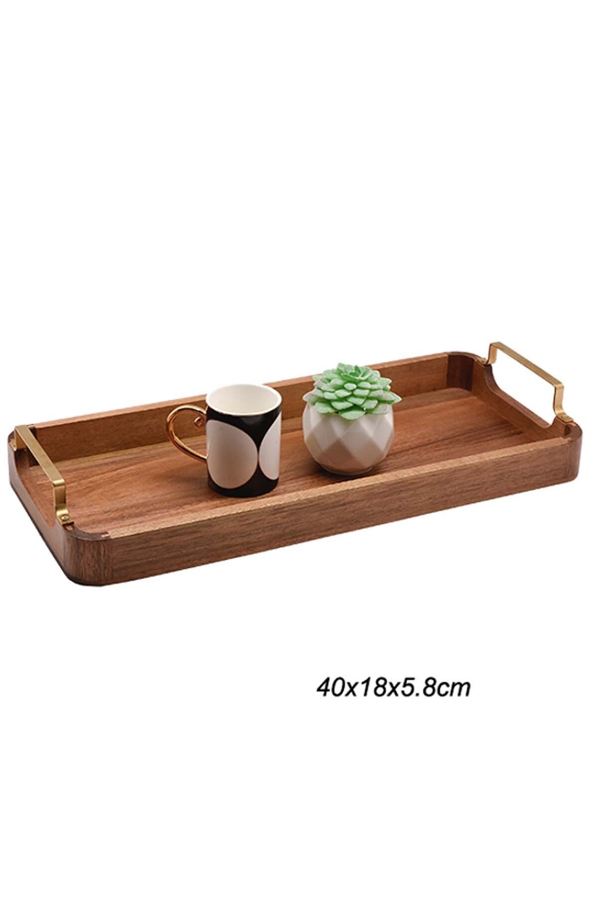 Akasya Dikdörtgen Gold Detaylı Tutmalı Tepsi 48x18x5.8 Cm - 32840a