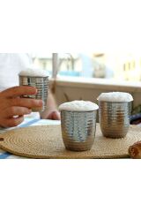 Otantik Nokta İşlemeli Çelik Bardak (3'lü Set)