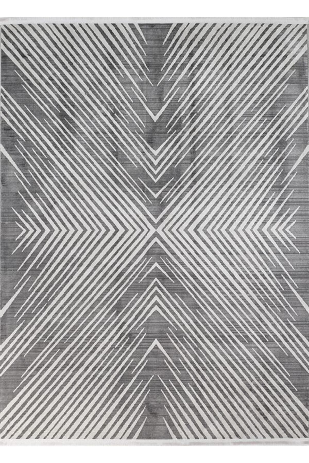 Pera 13321 Polyester Gri Modern Geometrik Salon Halıları