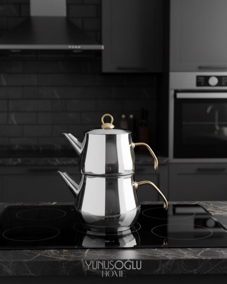Aletta Büyük Boy Çelik Çaydanlık - Gold Kulp (Aile Boy)