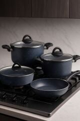7 Parça Almeria Gri Granit Dik Tencere ve Tava Seti – 20 cm 2.5L, 24 cm 4.5L, 26 cm 3L, 26 cm Tava