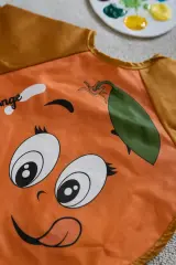 Portakal Desenli Kollu Bebek Mama Önlüğü 6-24 Ay Arası Kullanım
