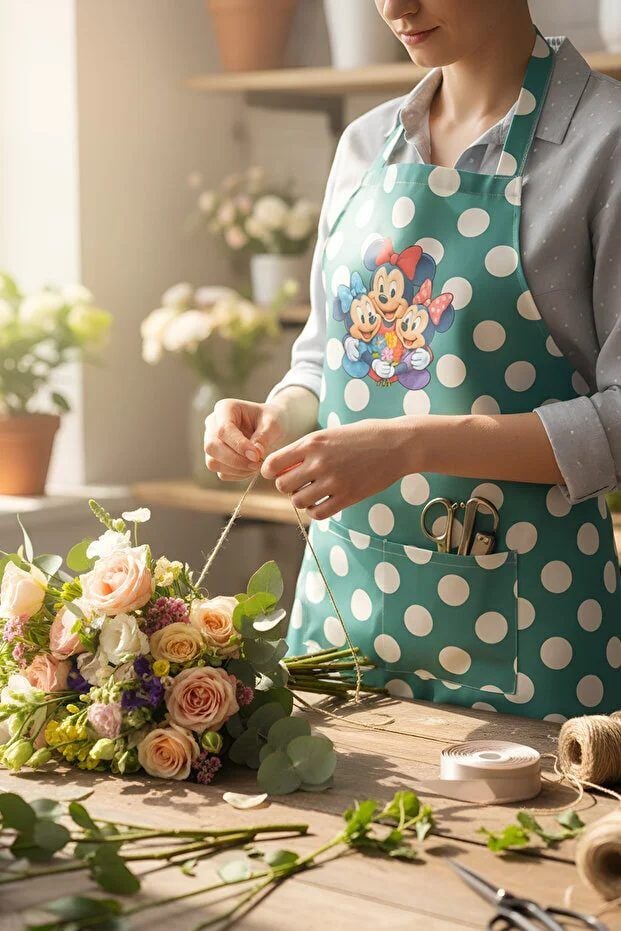 Su Yeşili Puantiyeli Gabardin Aşçı Önlüğü - Master Chef
