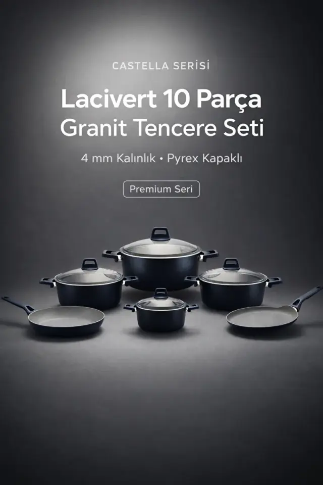 Castella Lacivert 10 Parça Granit Tencere Seti