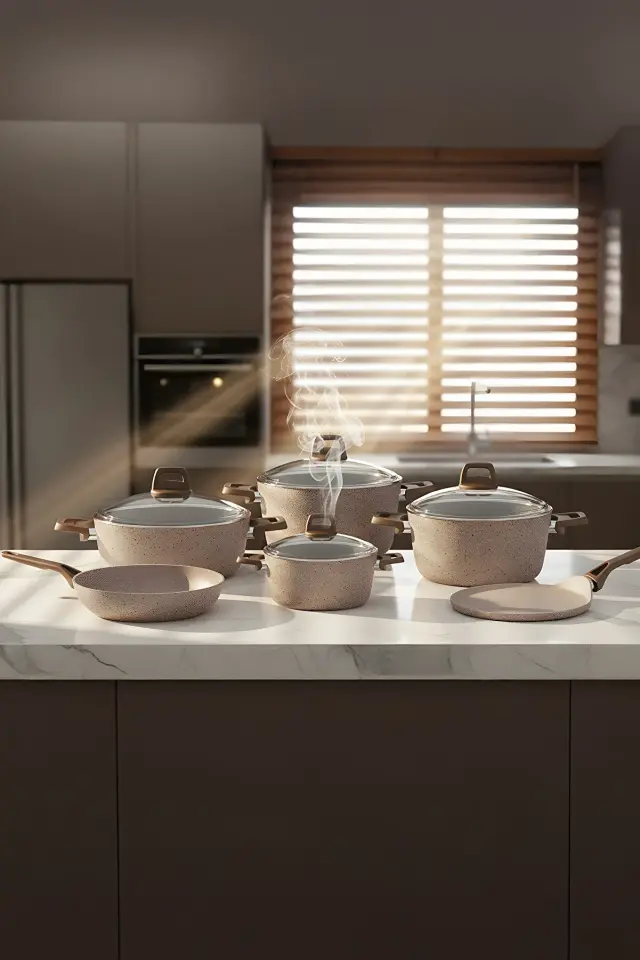 Castella Bej 10 Parça Granit Tencere Seti