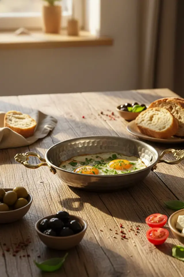 Pirinç Kulplu Çelik Otantik Sahan, El Dövme Desenli, Kahvaltılık Yumurta ve Sucuk Tavası