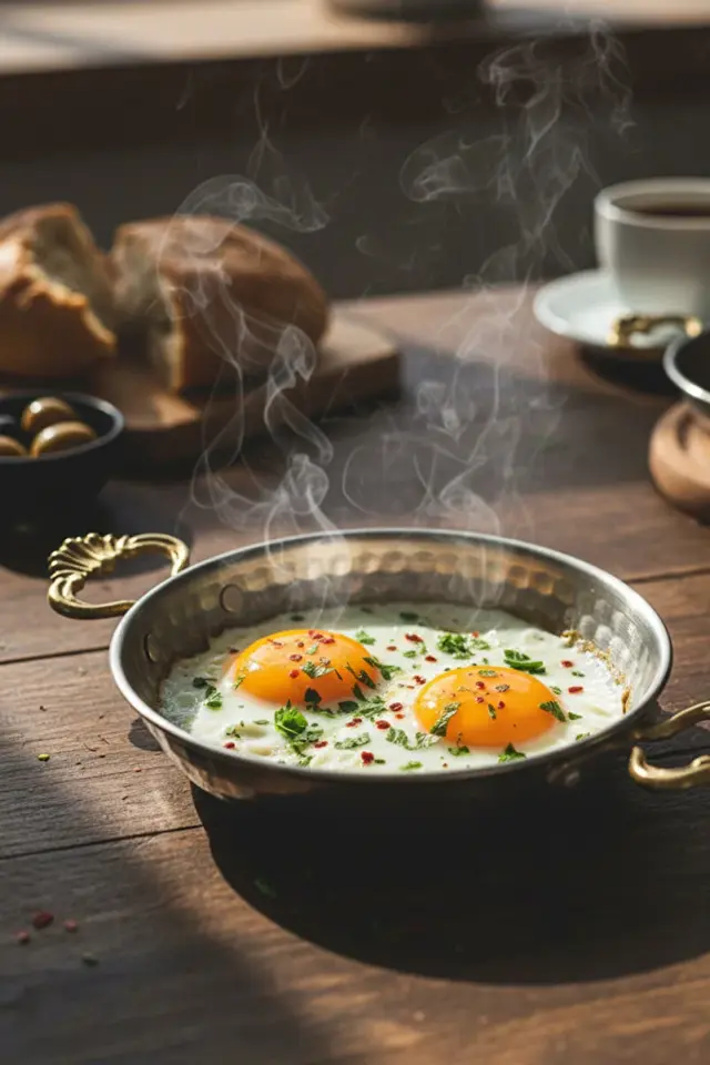 Pirinç Kulplu Çelik Otantik Sahan, El Dövme Desenli, Kahvaltılık Yumurta ve Sucuk Tavası