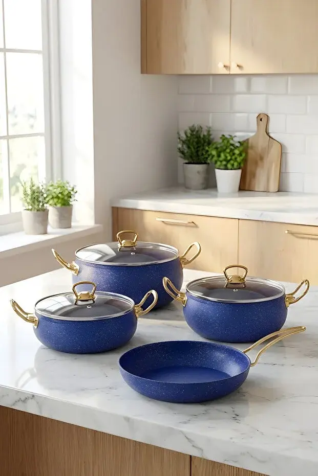 7 Parça Atlas Granit Tencere ve Tava Seti – 20 cm 2.5L, 24 cm 4.5L, 26 cm Basık 3L, 26 cm Tava